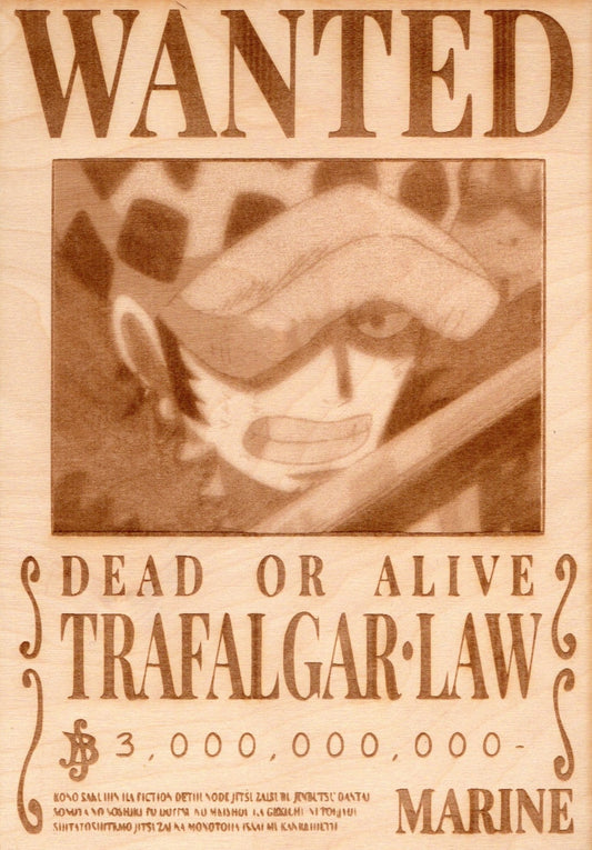 One Piece Series- Law Wooden Wanted Poster (Updated Bounty)