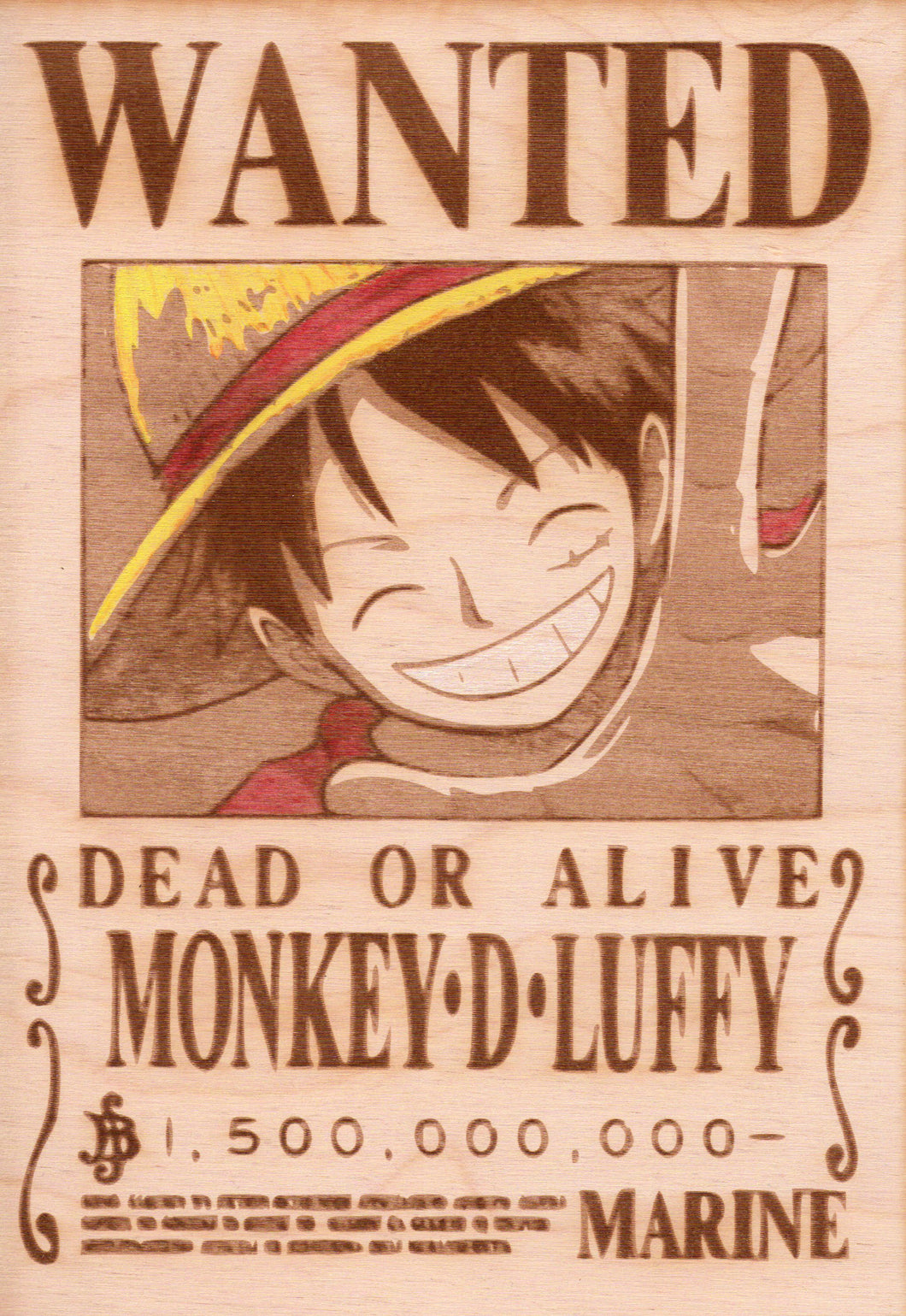 One Piece - Luffy Wooden Wanted Poster (Color) - TantrumCollectibles.com