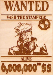 Trigun- Vash the Stampede (Updated Poster) Wooden Wanted Poster