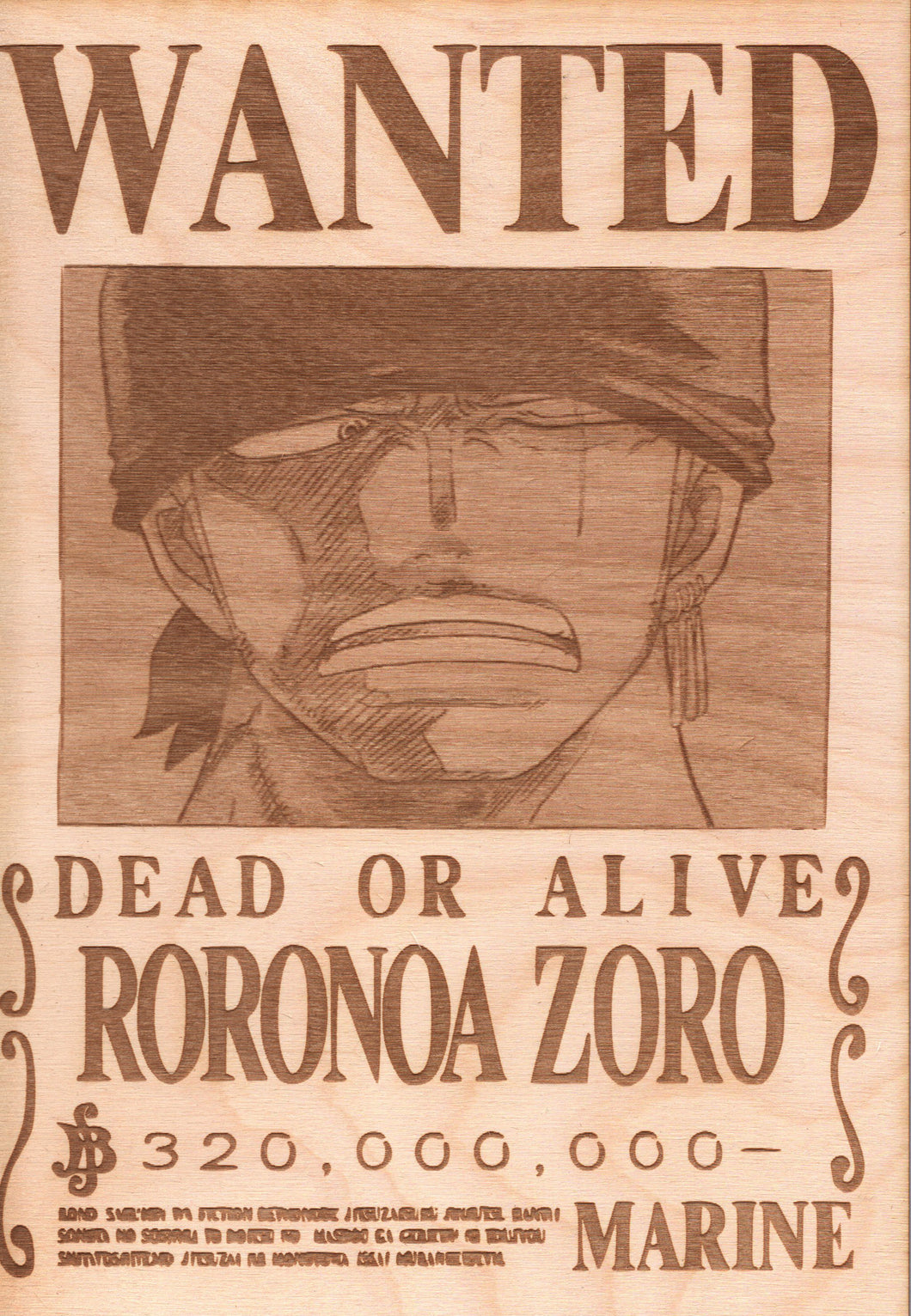 One Piece - Zoro Wooden Wanted Poster - TantrumCollectibles.com