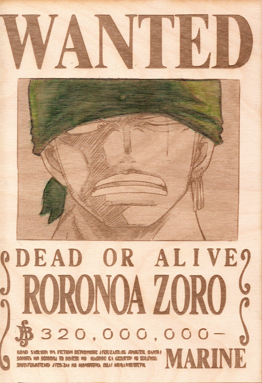 One Piece - Zoro Wooden Wanted Poster (Color) - TantrumCollectibles.com