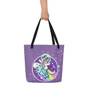 Frankthepegasus - All-Over Print Large Tote Bag -Joyride Through the Constellation with Stars!