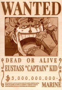 One Piece - Eustass "Captain" Kid Wooden Wanted Poster
