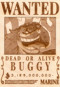 One Piece - Buggy (Updated Bounty) Wooden Wanted Poster