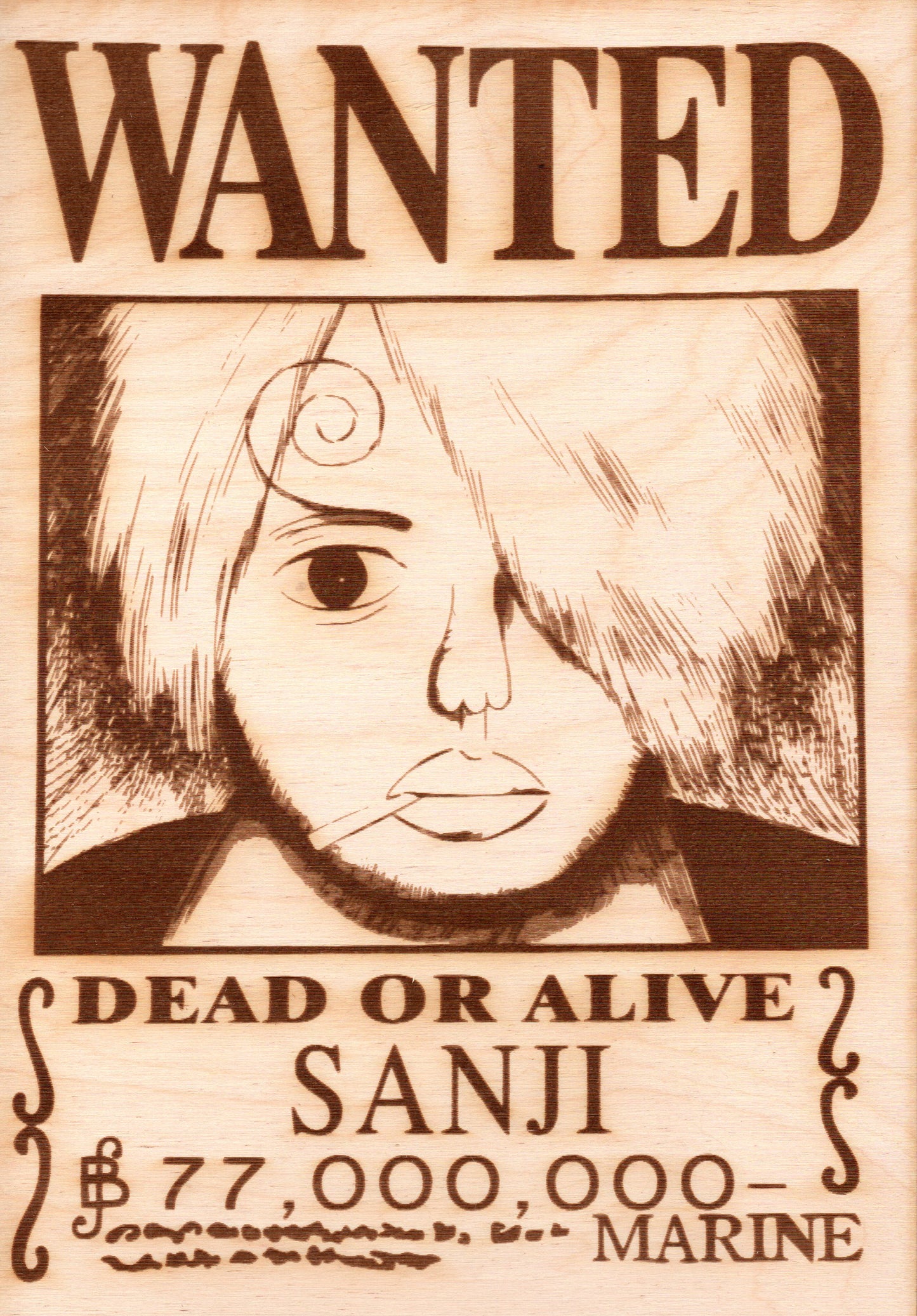 One Piece - Sanji (fake) Wooden Wanted Poster - TantrumCollectibles.com